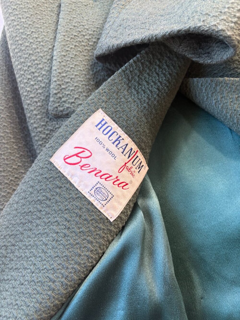 VTG 1950s Hockanum Benara Green Wool Swing Coat Mink Fur Collar Union Made M L - Picture 7 of 10
